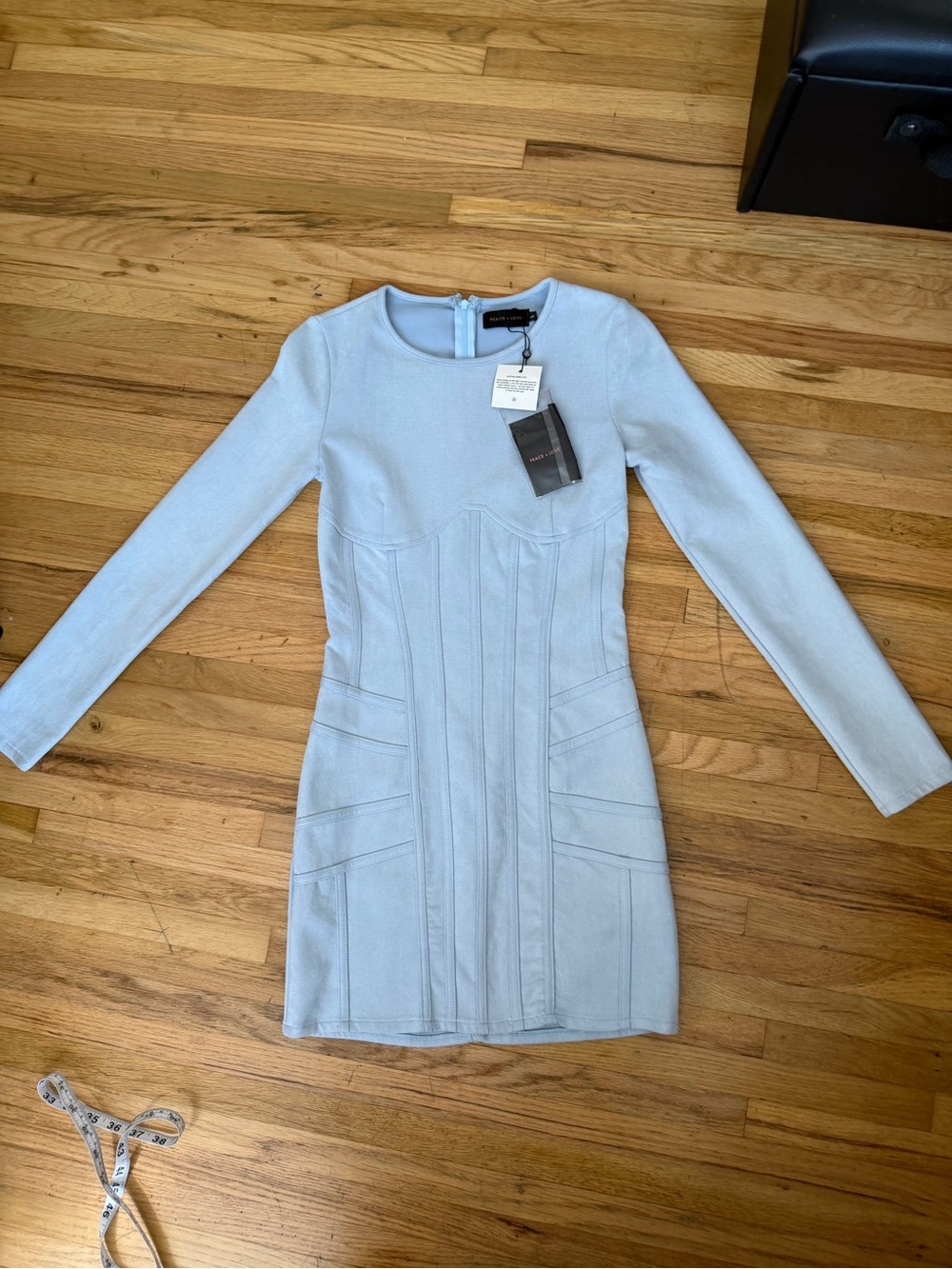 NWT Missguided Powder Blue Long-Sleeve Suede Corset Bodycon Dress Size 4